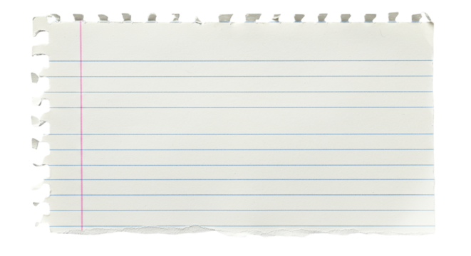 A torn piece of lined notebook paper filled with untold stories and dreams offering a canvas on transparent background