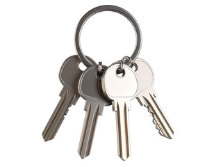 Set of Metal House Keys on Keyring  isolated on transparent or white background	
 