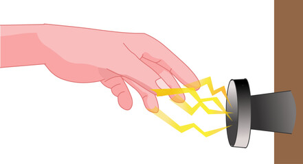 Electrostatic discharge shocked. hold the metal door handle. Static electricity test. Keep door , ball. Activity, experiment. Illustration vector	