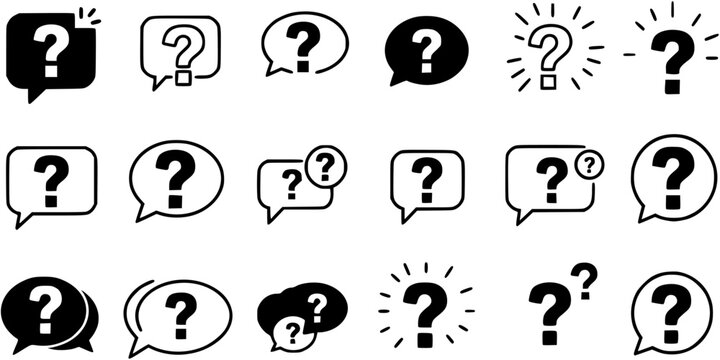 Question mark icon. Message box with question mark icon. Help sign speech bubble. Chat question icon. Question concept. Question mark icon on speech bubble collection. Vector illustration