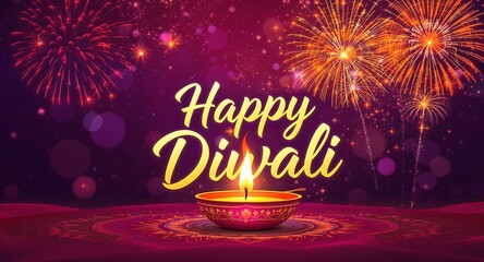 Diwali Celebration with Candle Flame and Firework Display