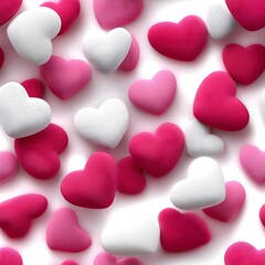 Fototapeta premium Colorful hearts scattered on a white background