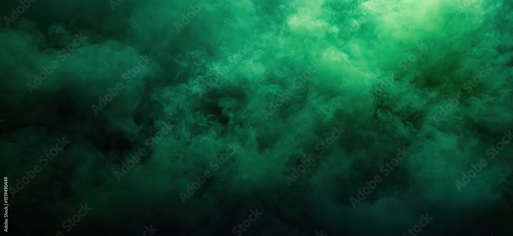 Poster green smoke background with swirling patterns and ethereal texture for creative projects