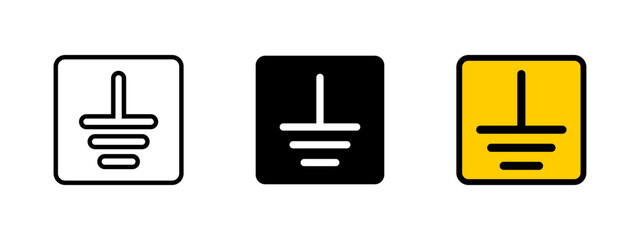 Ground icon. Electrical ground reference symbol for safety connection vector illustration. Provides circuit protection and wiring reference symbol. Earthing system sign. Equipment safety pictogram.