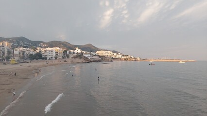 Sitges, beach, coastline, travel, spain, tourism, shore, landscape, sand, sky, clouds, sea, water, peace, waves, detsination