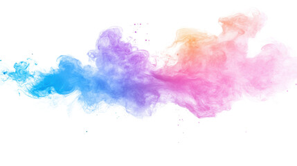 Fototapeta premium Colorful smoke cloud isolated on a white background, ideal for creative designs and artistic projects.
