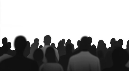 Silhouetted crowd of people against a blank background, capturing the essence of anonymity and collective presence.