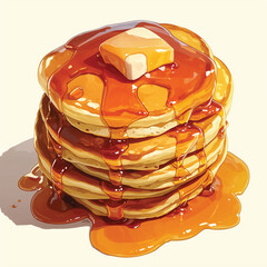 Delicious Stack of Buttery Pancakes Drizzled with Golden Syrup