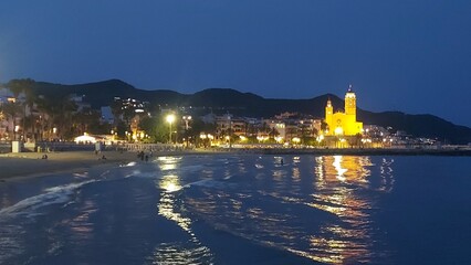 Sitges, beach, coastline, travel, spain, tourism, shore, landscape, sand, sky, clouds, sea, water, peace, waves, detsination