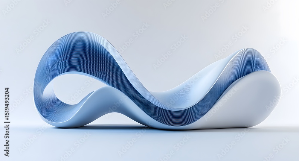 Poster abstract blue and white wave shapes in the form of an abstract sculpture, with smooth curves creatin