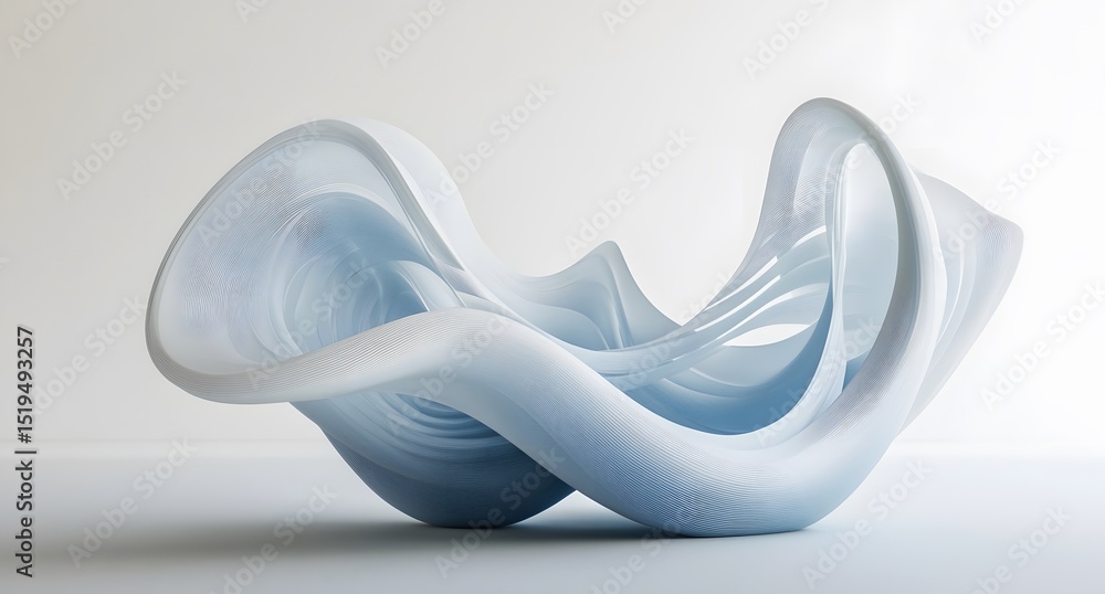 Poster abstract blue and white wave shapes in the form of an abstract sculpture, with smooth curves creatin