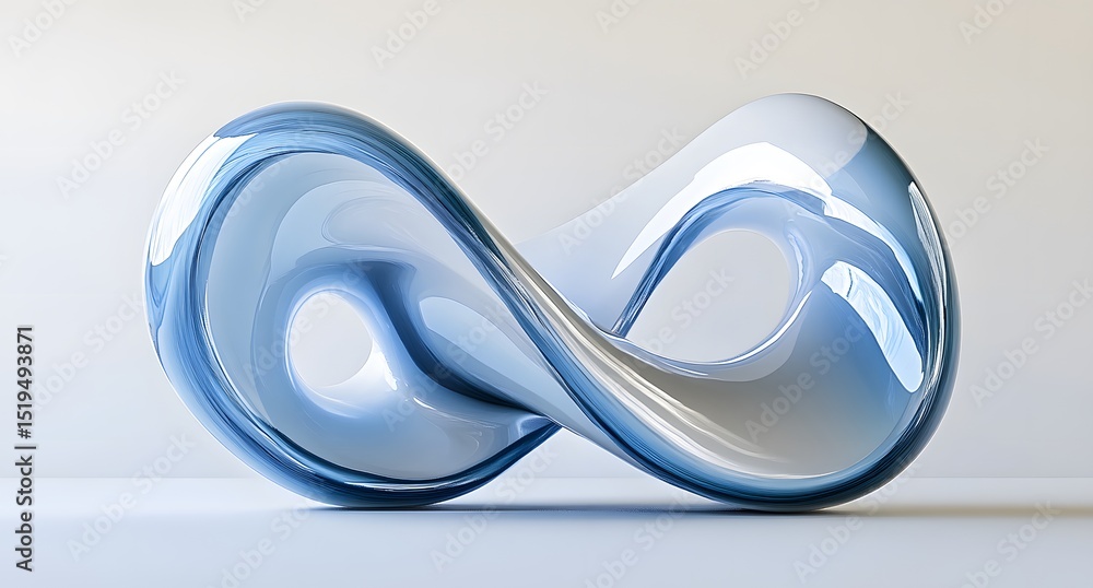 Poster abstract blue and white wave shapes in the form of an abstract sculpture, with smooth curves creatin