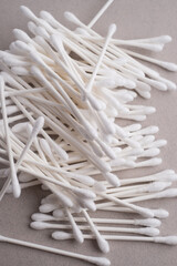 Bamboo cotton buds on a colored background. Biodegradable ear swabs. Eco product  