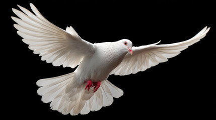 Flying White Dove Captured from Side View Showing Full Wingspan on Transparent Background

