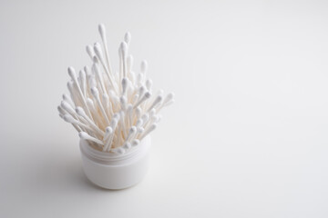 Bamboo cotton buds on a colored background. Biodegradable ear swabs. Eco product  