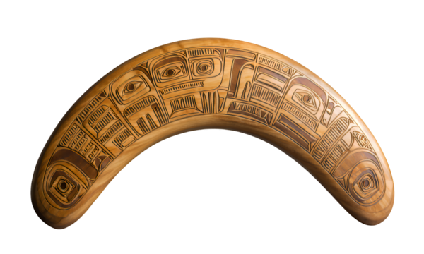 Intricate Wooden Boomerang, Isolated Transparent Background