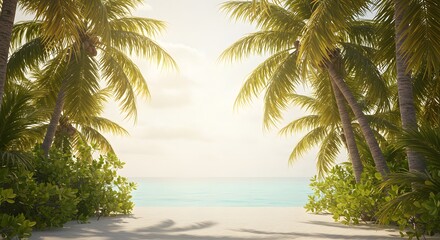 Obraz premium Serene Tropical Beach Paradise Sunlit Palms and Azure Waters