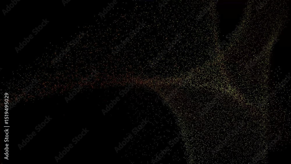 Poster Red orange grainy noise futuristic particle dust wave 3D sand animation on black background, modern motion graphics seamless loop