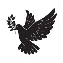 Obraz premium Black Dove Silhouette with Olive Branch Icon – Peace Symbol Clipart