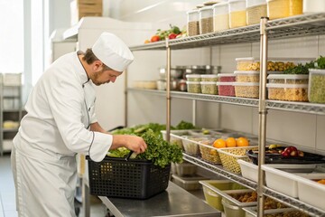 Restaurant Chef Organizing Food Ingredients and Supplies