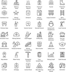 Mining Industry Icons Vector Set, Outline Style