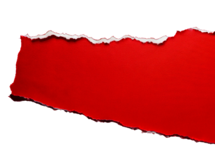 Torn, red, paper, background element ideal for design, presentations, and creative projects; high-definition isolated fragment on white, offering bold texture, dynamic contrast, and visual impact for 