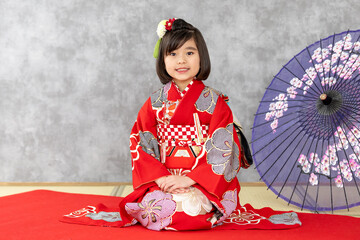 七五三7歳の着物のかわいい女の子