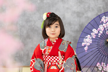 七五三7歳の着物のかわいい女の子