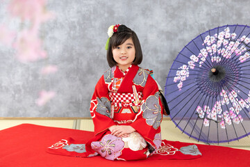 七五三7歳の着物のかわいい女の子