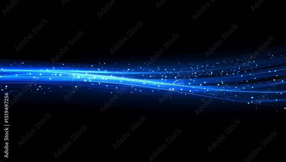 Poster abstract blue digital background with glowing dots and lines forming a landscape shape, representing