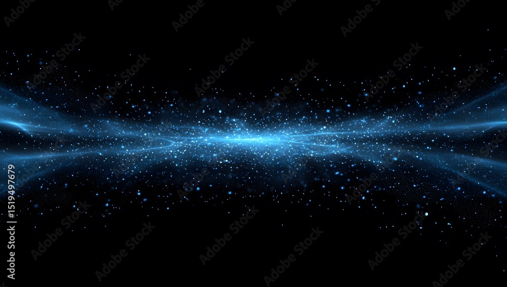 Poster abstract blue digital background with glowing dots and lines forming a landscape shape, representing