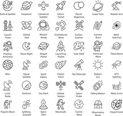Space and Astronomy Line Icons Vector Illustration Isolated.