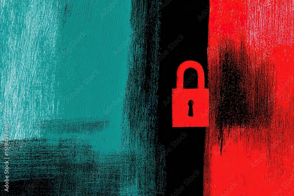 Poster conceptual representation of security and privacy in a vibrant abstract artwork focusing on a lock s