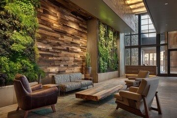 Sustainable Hotel Lobby with Reclaimed Wood Interior Design