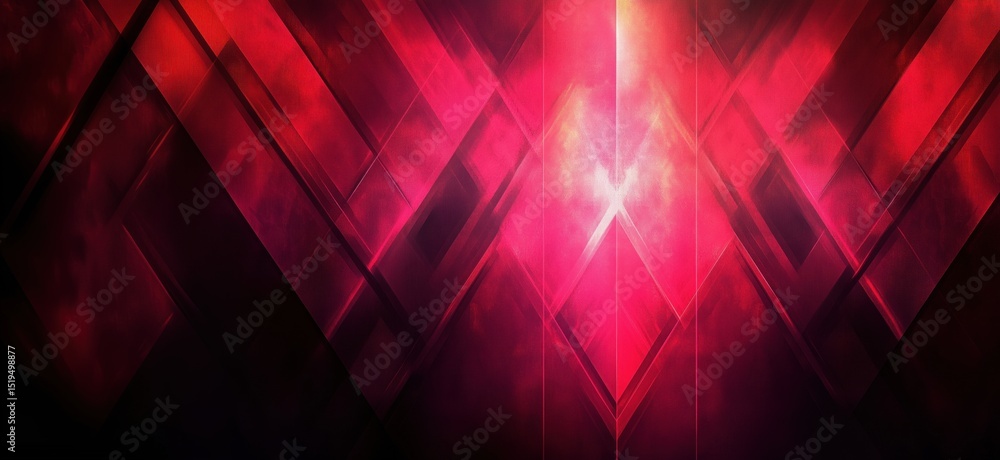 Poster abstract geometric pattern with vibrant red and pink hues creating dynamic visual depth