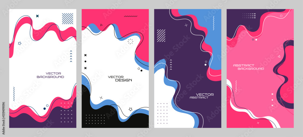 Aufkleber vector illustration. flat style banner template. fluid shapes and lines with memphis pattern. design