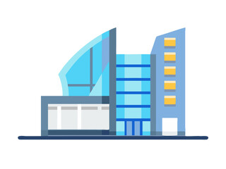 Modern architectural design of a contemporary building featuring glass and blue accents in an urban environment