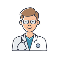 Fototapeta premium Doctor character illustration wearing glasses and a lab coat with a stethoscope in a clean design