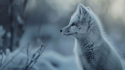 Naklejka premium Majestic Arctic Fox in Winter Wonderland A Stunning Profile Portrait