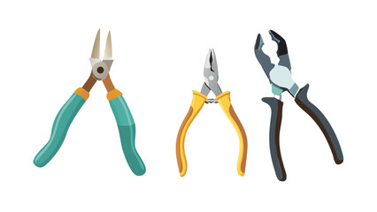 Different types of pliers arranged on a white background for tool identification and usage reference