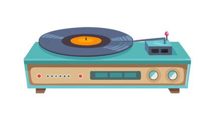 Fototapeta premium Classic turntable with vinyl record playing retro music in a cozy home setting
