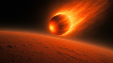 Fiery spherical spacecraft descends into the Martian atmosphere. The intense event captures the challenges and wonders of potential human colonization in a hostile environment