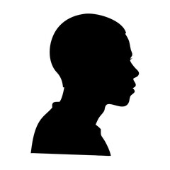 Silhouette of a person in profile view highlighting facial features and hair outline against a plain background