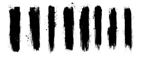  Black brush marks. Hand drawn grunge texture brush stroke and Grunge brushes collection. Brush stroke paint border on white background .