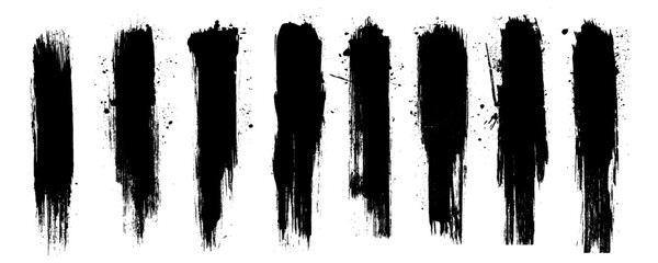 Vector set of brush strokes. Black brush strokes.  Handmade black ink paint brush strokes design.