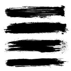 Vector set of brush strokes. Black brush strokes.  Handmade black ink paint brush strokes design.