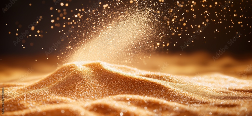 Poster golden sand particles creating mesmerizing patterns in soft light