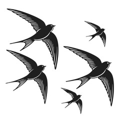 Obraz premium Elegant black and white swallow bird silhouettes in flight minimalist vector design
