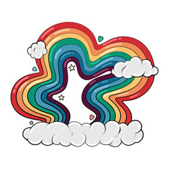 Cute rainbow and clouds with hearts and stars
