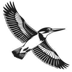 Fototapeta premium Elegant monochrome kingfisher vector illustration in flight bird wildlife icon